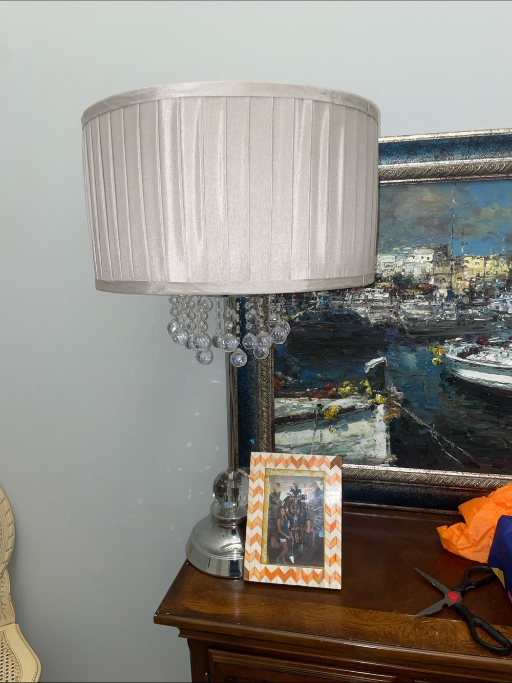 Crystal Accent Table Lamp with Ivory Pleated Shade - Picture 1 of 3
